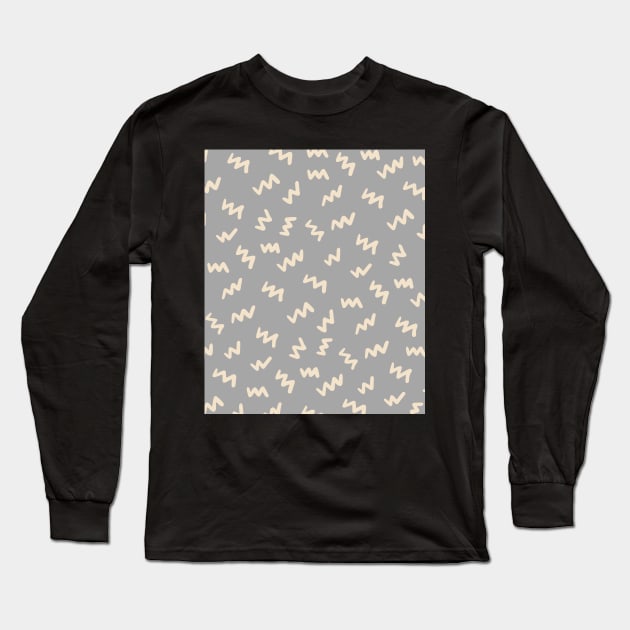 Gray  Abstract Mudcloth Lines Pattern Long Sleeve T-Shirt by zedonee